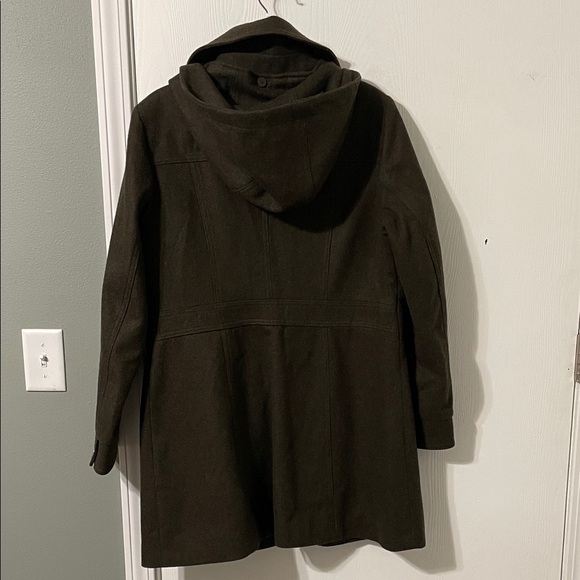 Michael Kors Wool Car Utility Pea Coat Dark Brown Hooded Size Large Gold Zipper - Picture 11 of 15